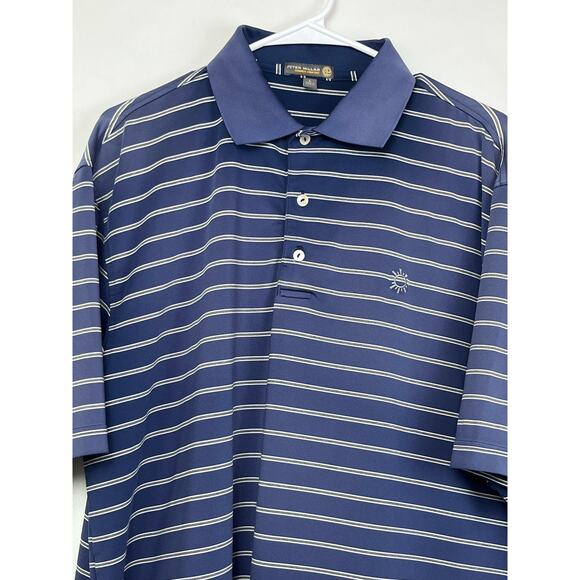 Peter Millar Men's Size Large Gray/Blue Striped Summer Comfort Short Sleeve Polo - Picture 4 of 7
